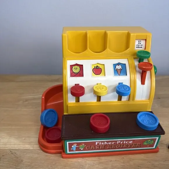 Vintage 1974 Fisher Price Cash Register #926 With 4 Coins Working Bell Handle - Picture 5 of 11